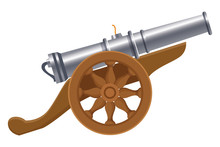 Antique Canon With Wheels Weapon Cartoon