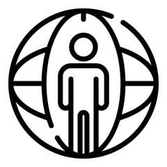 Poster - Man and globe icon. Outline man and globe vector icon for web design isolated on white background