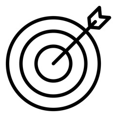 Poster - Arrow on target icon. Outline arrow on target vector icon for web design isolated on white background