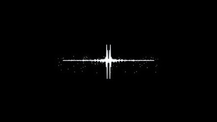 Poster - Monochrome voice record, artificial intelligence, waveform equalizer and visualization of audio wave. Animation. White pulsating signal on black background.