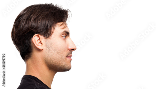 Fotomural Side view of a handsome young man facial portrait isolated on a white background