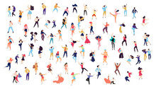 Crowd Of Young People Dancing At Club. Big Set Of Characters Having Fun At Party. Flat Colorful Vector Illustration.
