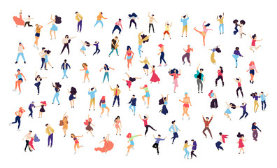 Wall Mural - Crowd of young people dancing at club. Big set of characters having fun at party. Flat colorful vector illustration.