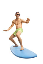Attractive Young Surfer On A Surfboard