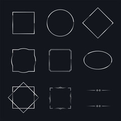 Poster - Silver shiny frames with shadows isolated on black background. Vector chrome luxury realistic border set.