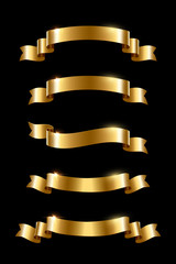Poster - Golden luxury ribbons set. Vector design elements isolated on black background.