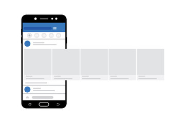 Poster - Black smartphone with social photo network, interface. Smartphone screen with photo social network menu, or just social networking and browsing, vector.