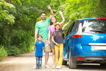 Poster - Happy family near car outdoors