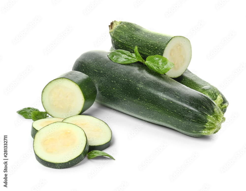 Fresh zucchini on white background