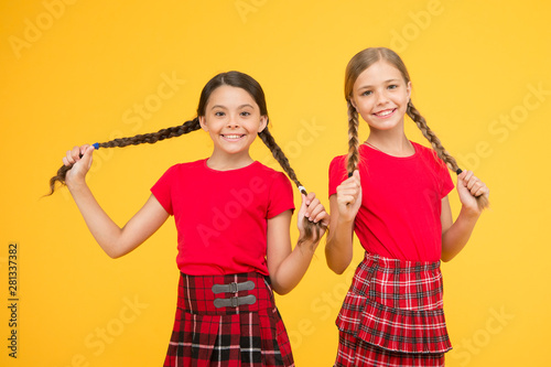 Happy Moments Kids Girls Sisters Best Friends In Cheerful Mood