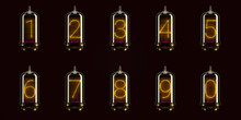 Full Set Of Numbers On Vintage Indicator Lights Gas Lamps. Steampunk Dieselpunk Art Deco 3d Render