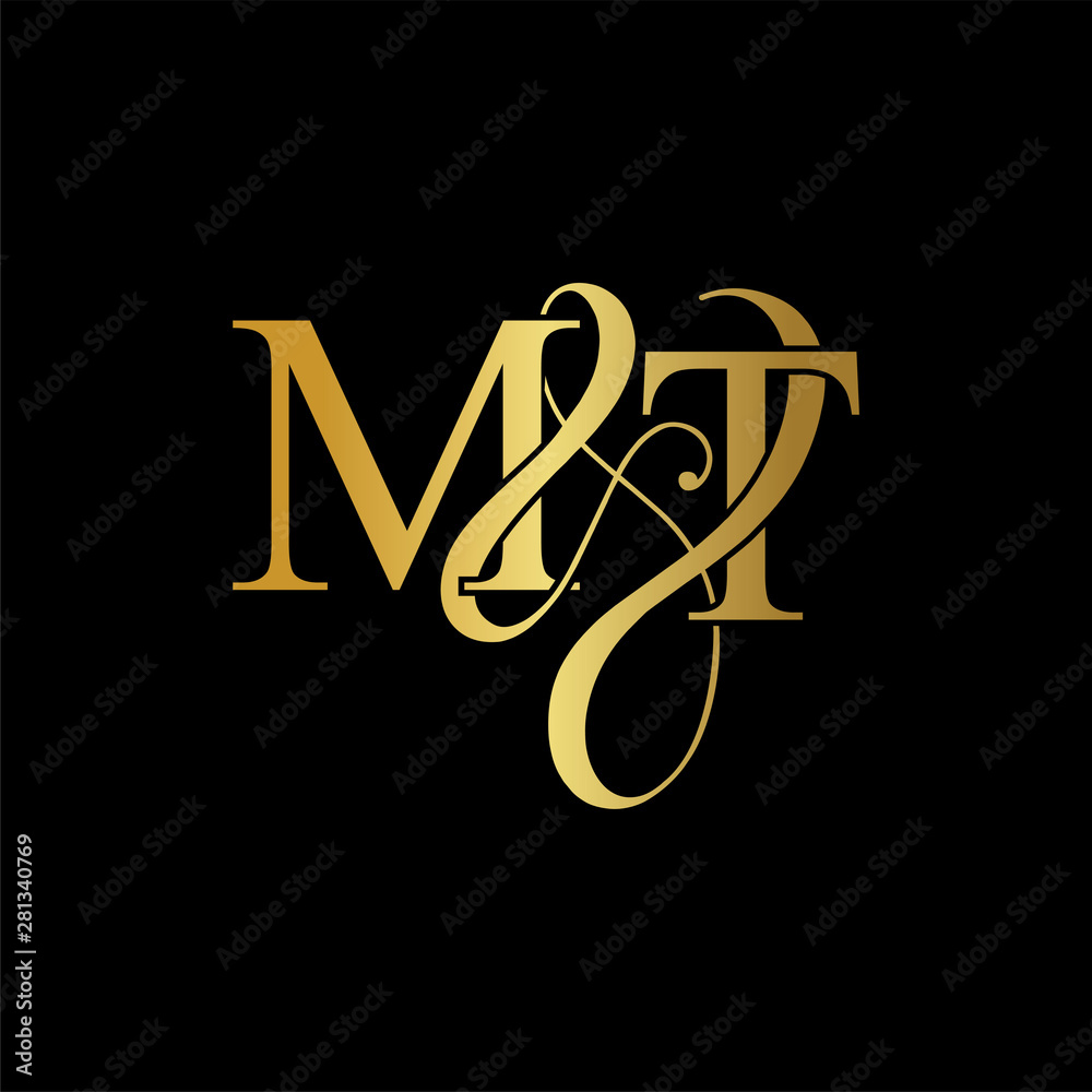Initial letter M & T MT luxury art vector mark logo, gold color on ...