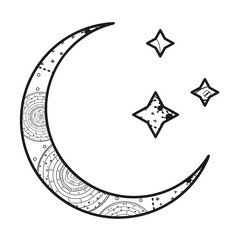 Wall Mural - crescent moon and stars with abstract patterns on isolation background. design for spiritual relaxat