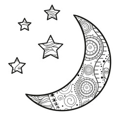 Wall Mural - crescent moon with stars with abstract patterns on isolation background. design for spiritual relaxa