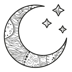 Wall Mural - crescent moon and stars with abstract patterns on isolation background. design for spiritual relaxat