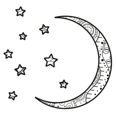 Wall Mural - crescent moon with stars with abstract patterns on isolation background. design for spiritual relaxa