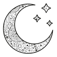 Wall Mural - crescent moon and stars with abstract patterns on isolation background. design for spiritual relaxat