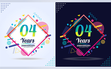 Wall Mural - 4 years anniversary with modern square design elements, colorful edition, celebration template design.