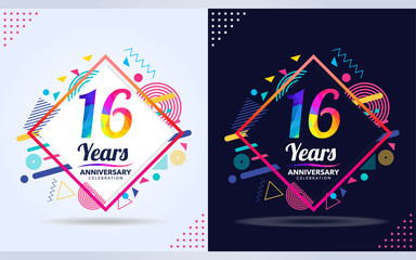 Wall Mural - 16 years anniversary with modern square design elements, colorful edition, celebration template design.