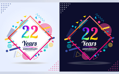 Wall Mural - 22 years anniversary with modern square design elements, colorful edition, celebration template design