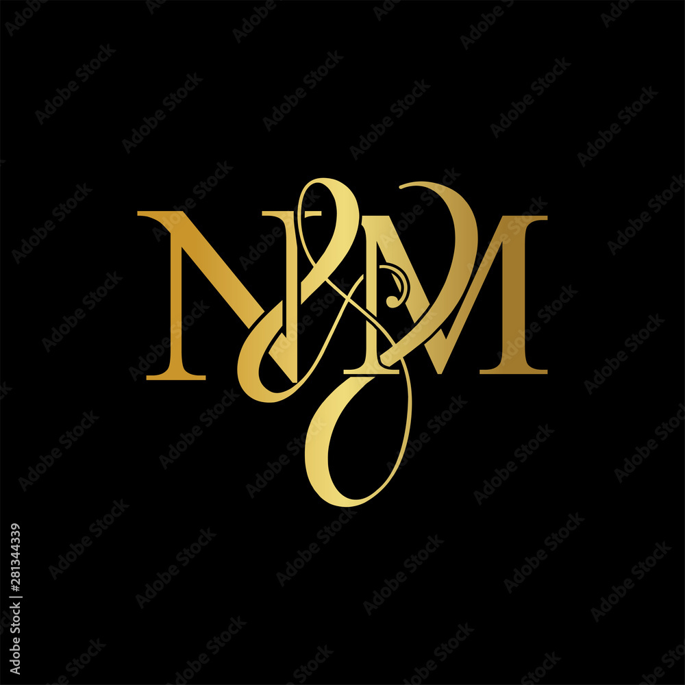 Initial letter N & M NM luxury art vector mark logo, gold color on ...