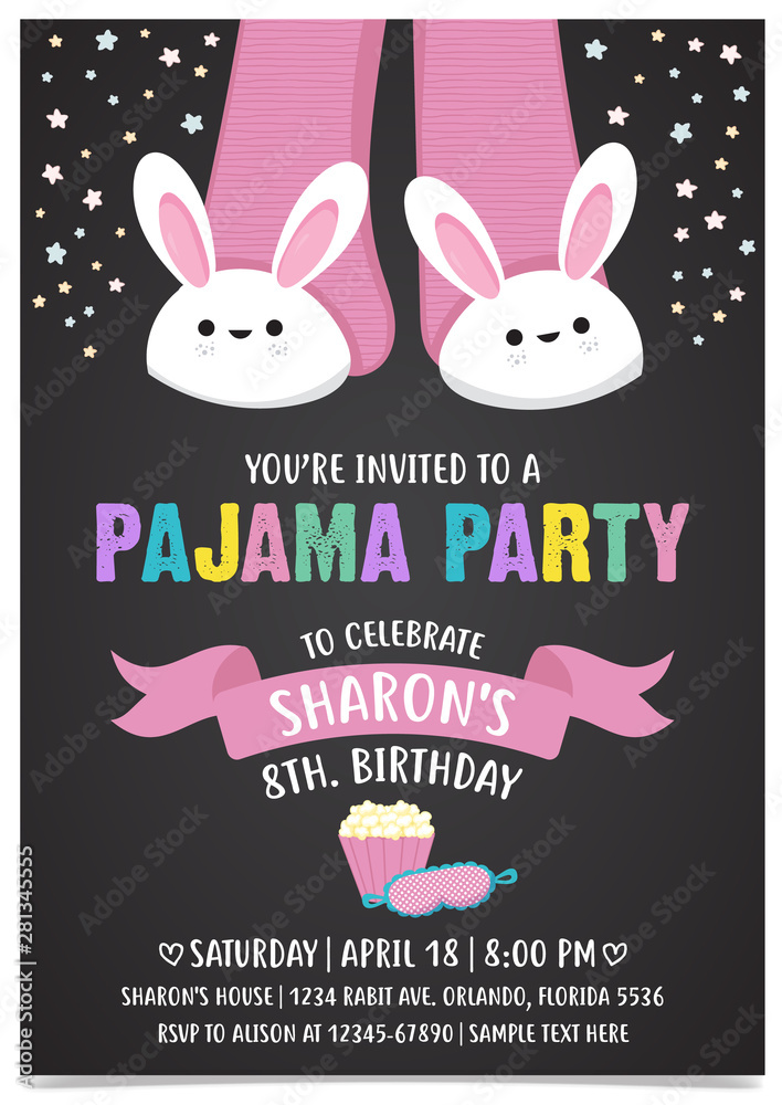 Pajama Party invitation card template - obrazy, fototapety, plakaty 
