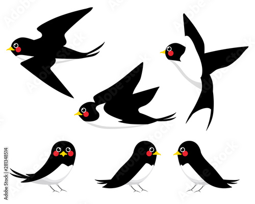 普通シンプルかわいいポーズツバメセット Stock Vector Adobe Stock