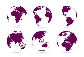 Wall Mural - Collection of dark flat icons globes. Set maps of the world. Planet with continents
