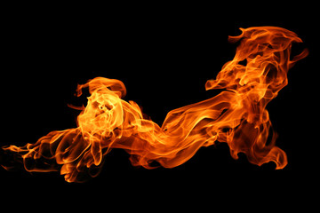 Wall Mural - Fire flames isolated on black background, movement of fire flames