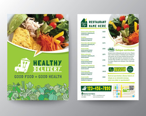 food delivery flyer pamphlet brochure design vector template in a4 size. healthy meal, green color r