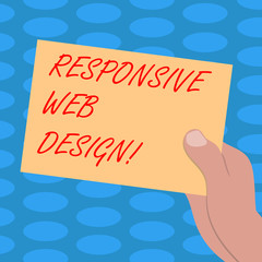 Word writing text Responsive Web Design. Business concept for web page creation that makes use of flexible layouts Drawn Hu analysis Hand Holding Presenting Blank Color Paper Cardboard photo