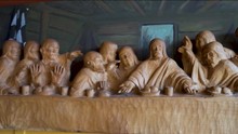 Panning On Frame Made Of Wood Representing The Last Supper Of Jesus Christ And His Apostles