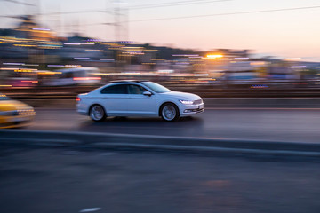 Night Panning vehicle on the highway