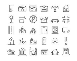 Poster - Modern thin line icons set of city.