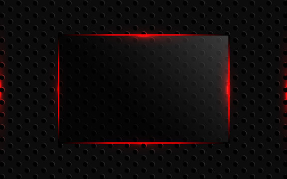 Abstract black background with glass shapes and red neon light concept composition. Modern dark cover vector design template for use element banner, presentation, brochure, frame, web, advertising
