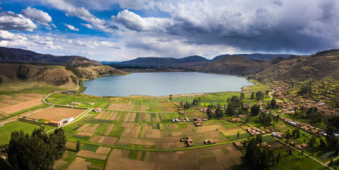 Wall Mural - Crop fields in the Peruvian Andes (Paca lake) in Junin