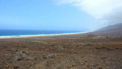  Long White Sand Beach on the Volcanic Landscape of Fuerteventura
