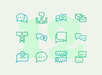 Sticker - Chatting line icon set. Like, meeting