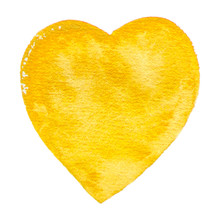 Vector Yellow Heart Watercolor Paint Texture Isolated On White For Your Design