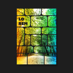Wall Mural -      Modern Style Tiled Flyer or Cover Design for Your Business with Forest Image - Applicable for Reports, Presentations, Placards, Posters, Travel Guides 