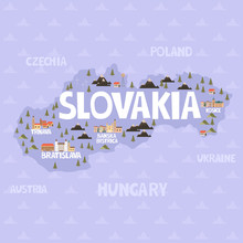 Illustration Map Of Slovakia With City, Landmarks And Nature. Editable Vector Illustration