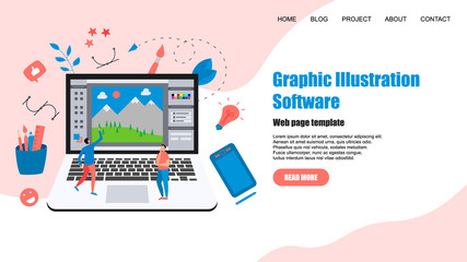 Aufkleber - webpage template. flat vector graphic drawing concept with open illustration application with a crea