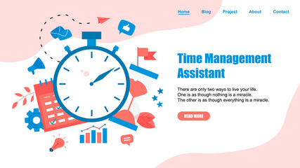 Canvas Print - Webpage Template. Concept of time management assistant with business icons	