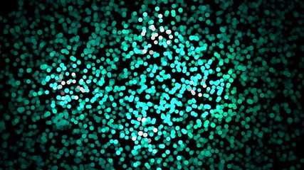 Poster - Abstract animation of small colorful particles chaotically moving on the black background and changing a color. Animation. Dynamic colorful animation on the black background