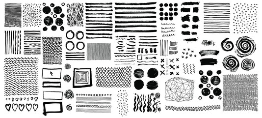 vector set of grungy hand drawn textures. lines, circles, crosses, smears, spirals, waves, brush str