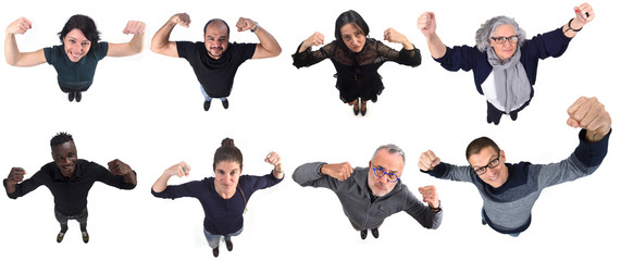 Wall Mural - group of people doing strength and biceps on a white background