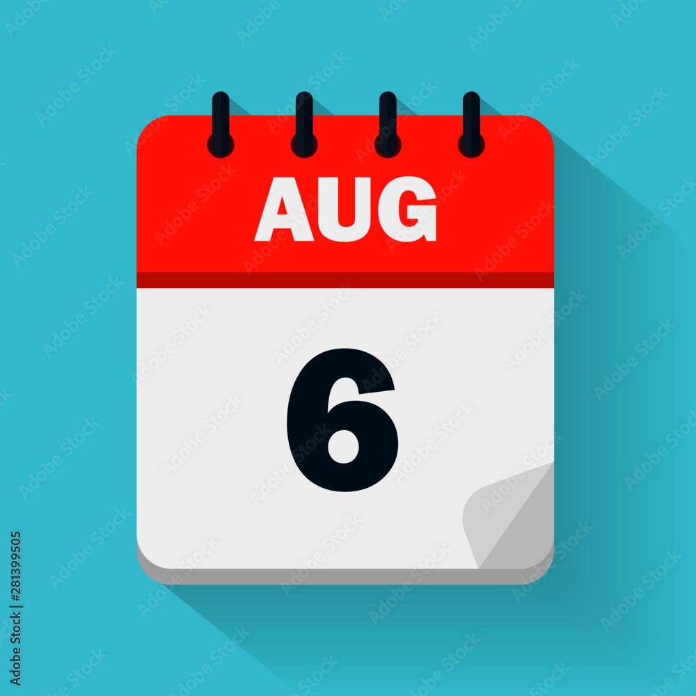 August 6th. Daily calendar icon in vector format. Date, time, day, month. Public holidays Stock Vector | Adobe Stock