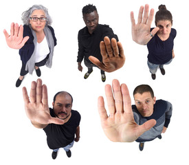 Wall Mural - group of people with stop sign white background