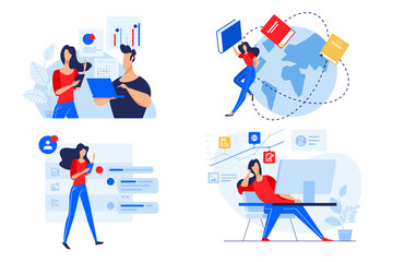 flat design concept of staff education, training and courses, online education. vector illustration 