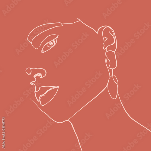Continuous Line Drawing Of Beauty Woman Face With Earring Fashion Concept Woman Beauty Minimalist Vector Illustration For T Shirt Slogan Design Print Graphics Style One Line Fashion Illustration Buy This Stock